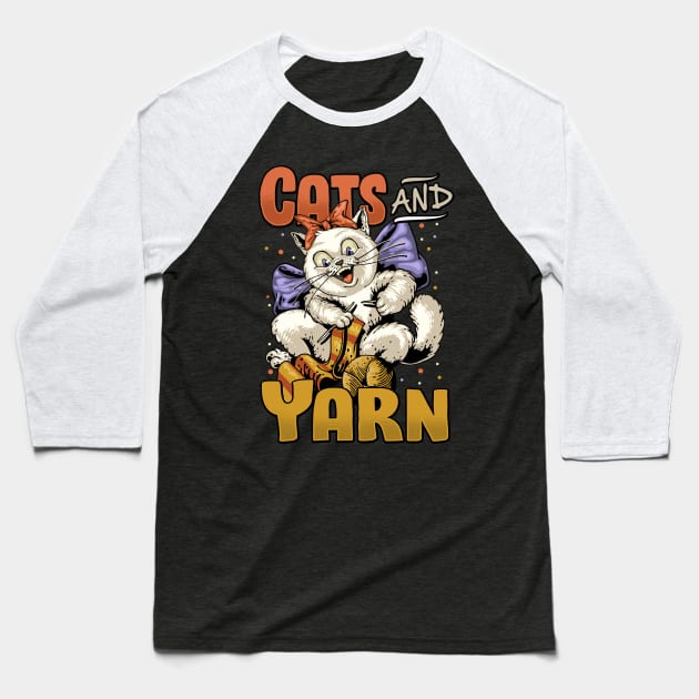 Cats And Yarn Cute Cat Tee For Quilting Funny Yarn Quilt Tee Baseball T-Shirt by Proficient Tees